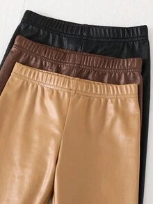 SHEIN 3pcs/Set Young Girl Skinny PU Leather Leggings, Black/Brown/Apricot, Buy 1 Get 2, Sister Matching Autumn/Winter Fall For Fall PU Tight Pants Black Pants Leather Pants 5t Pants Cheap Leggings Pants - Multicolor - View 5