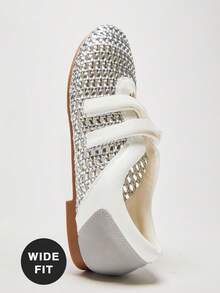 Solezae Designer Inspired Women's Wide-Fit Ballet Flat Sneakers-Casual Hybrid | Breathable Woven Design | All-Day Cloud Comfort - Metallic Silver - View 6