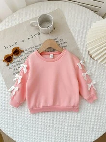 Babygirl Cute Versatile Pink Bow Long Sleeve Sweatshirt, Autumn/Winter Fall - Pink - View 4