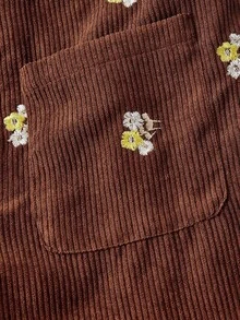 SHEIN MOD 复古70年代灯芯绒刺绣长裤——舒适穿着，秋冬装，Y2K，约会装，学院风，返校装和办公室装 - 鏽棕色 - 查看 3