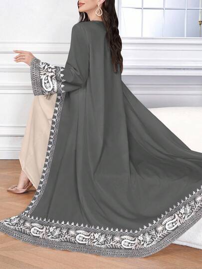 SHEIN Najma 花卉印花前开式长袍