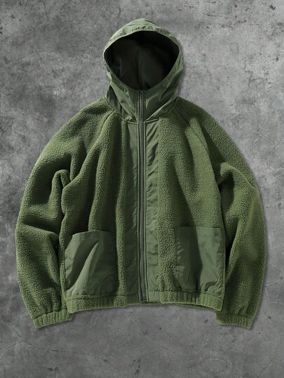 ROMWE MEN Casual 男士休闲纯色连帽长袖外套，适合秋冬季穿着