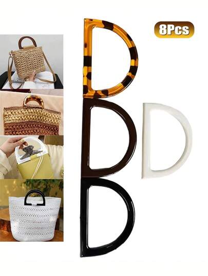 8 Stück Taschengriffsatz, D-förmige Geldbörsengriff-Ersatzteile, 4-farbige dekorative Handtaschengiffe DIY Geldbörsen-Herstellungszubehör geeignet für Strandtasche, gehäkelte Strohtasche