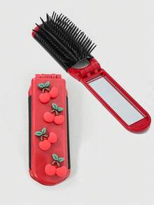 ROMWE Kawaii 1 件豹纹折叠梳子带镜子，便携式气囊梳子返校配件（图案放置随机） - 彩色 - 查看 1