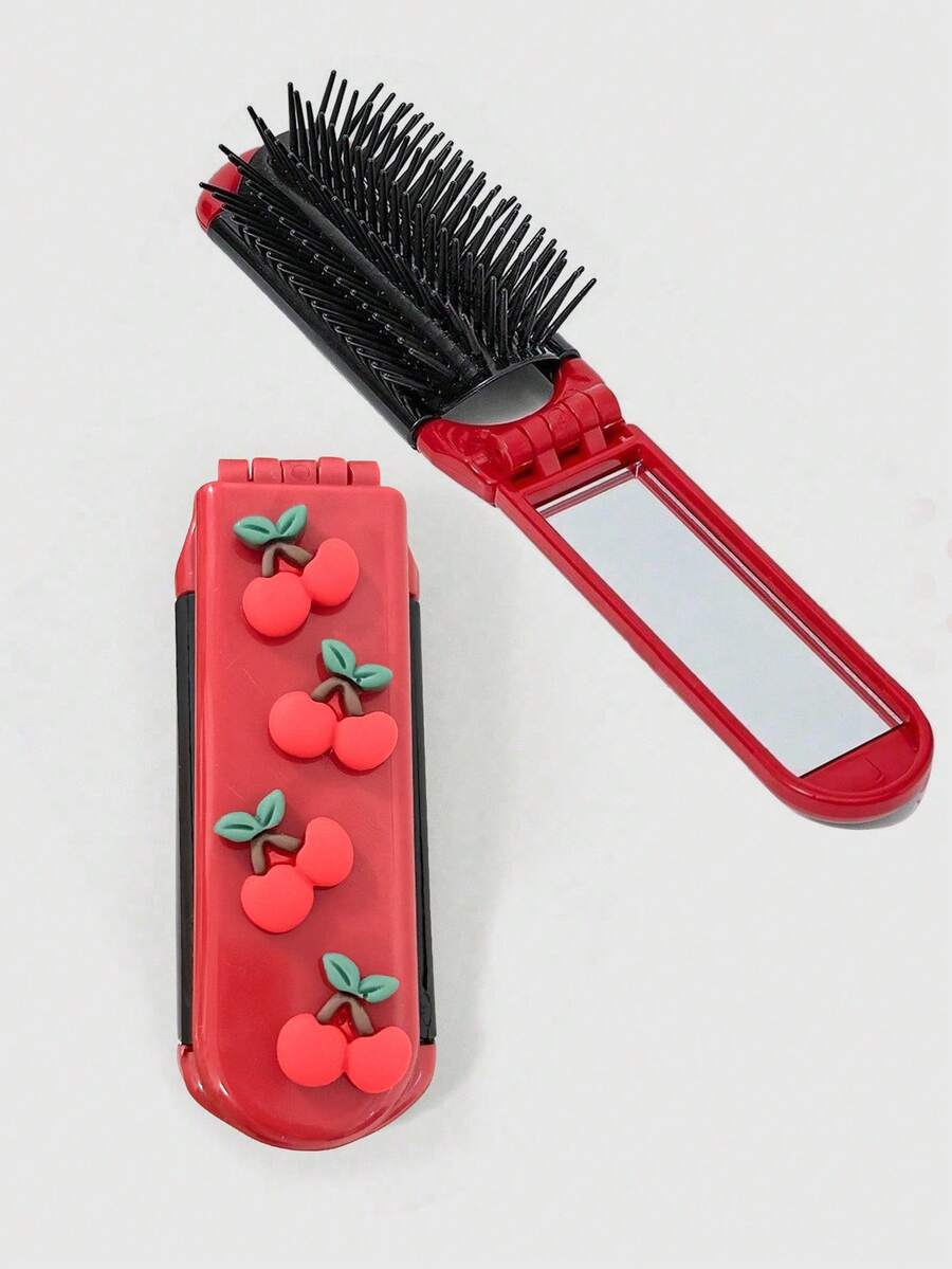 ROMWE Kawaii 1 件豹纹折叠梳子带镜子，便携式气囊梳子返校配件（图案放置随机） - 彩色 - 查看 1