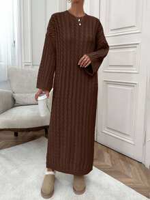 EURMUSE Women Cable Knitting Maxi Sweater Dress - Brown - View 7