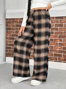 Sparklyn 2pcs/Set Tween Girls Casual All-Match Versatile Plaid Loose Wide Leg Pants, Suitable For School, Daily Wear, Home Fall Winter - Multicolor - View 5