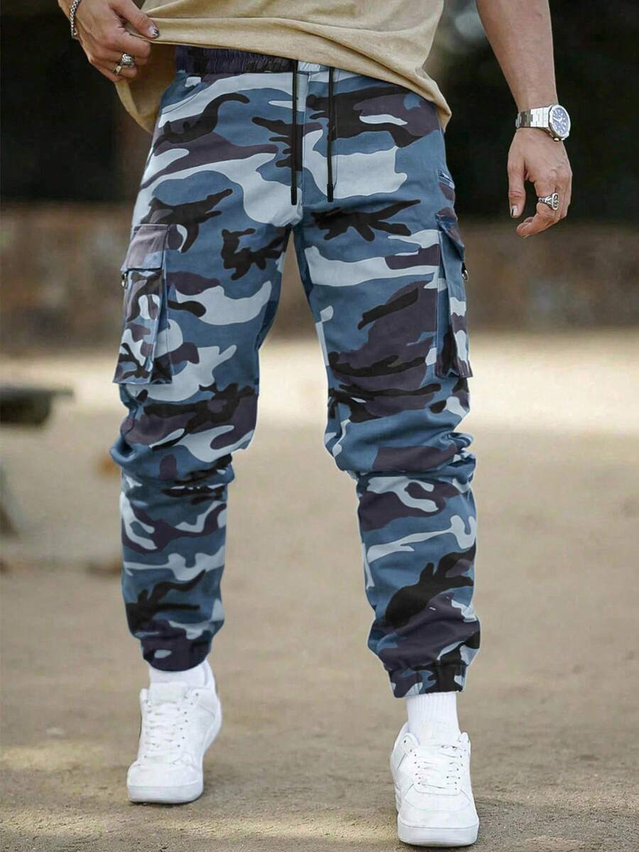 Manfinity Homme Herren Camouflage Muster Jogginghose mit Kordelzug Taille und Cargo Taschen, Herbst - Verschiedenfarbig - Übersicht 1