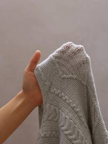 SHEIN TRNDY 1 件女士毛衣裙，灰色，独特 V 领绞花设计，镂空肩部，休闲，秋冬 - 淺灰色 - 查看 8