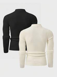 RueChic Men 2pcs Multi Pack Rib Knit Casual High Neck Slim Fit Sweater - Black and White - View 2