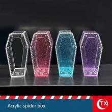 SHEIN 1PC 透明亚克力昆虫蜘蛛繁殖盒，独特的棺材形设计，磁性闭合，方便取用，通风孔，适用于蜘蛛、跳蛛、狼蛛栖息地，万圣节装饰，节日礼物，也适用于玻璃容器、盒子、植物盒、家庭储物盒、微景观盒 - 彩色 - 查看 1