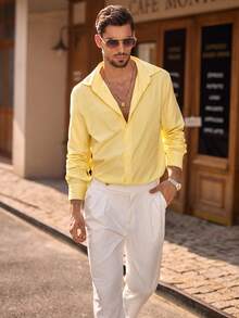 HIMLAND Camicia casual da uomo a righe verticali, vestibilità regular, autunno