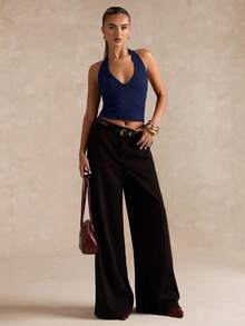 SHEIN BAE Women's Sexy Solid Color Backless Halter Top, Summer