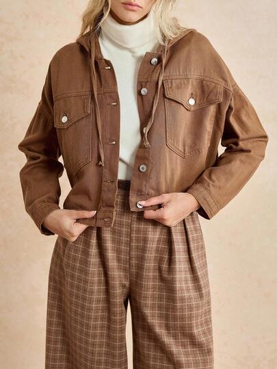 Écloséra 翻蓋口袋落肩袖抽繩連帽牛仔夾克