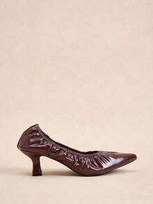 Rosivie Women's Pointed Toe Ruched Kitten Heel Flats, Elegant & Comfortable French Style Slip-On Shoes, Suitable For All Seasons - Coffee Brown - View 2