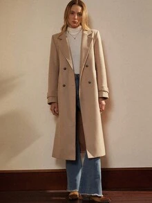 Écloséra 新款秋冬女款双排扣长款羊毛大衣（配腰带）