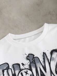 PAVTROS 2 件/套时尚白色连帽衫搭配橄榄绿色裤子，适合青少年男孩的时尚服装，连帽衫采用绿色定位印花，面料柔软舒适，适合春季/秋季，适合上学、郊游等多种场合。 - 黑色 - 查看 3