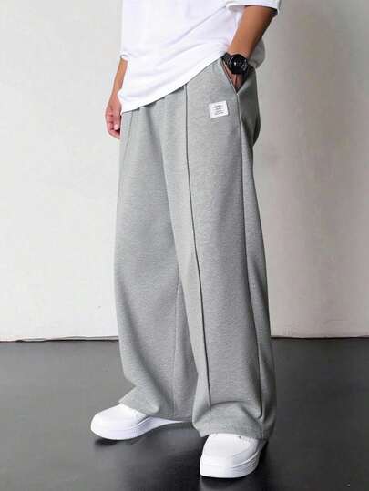 SHEIN Teens/Youth Boys' Basic Wear Toothpick Fold Casual Pants, Solid Color All-Match Versatile Pants Suitable For Commuting, School, Daily Casual, Travel, Outdoor Party, Sports, Suitable For Autumn/Winter Wide Leg Sweatpants Baggy Sweats Grey Sweat Pants Baggy Sweat Pants Fall Autumn And Winter