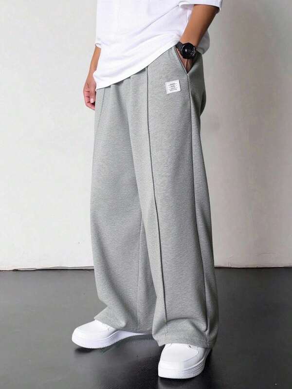 SHEIN Teens/Youth Boys' Basic Wear Toothpick Fold Casual Pants, Solid Color All-Match Versatile Pants Suitable For Commuting, School, Daily Casual, Travel, Outdoor Party, Sports, Suitable For Autumn/Winter Wide Leg Sweatpants Baggy Sweats Grey Sweat Pants Baggy Sweat Pants Fall Autumn And Winter