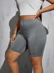 SHEIN Essnce 大码女式可爱紧身裤、紧身裤、四分之一裤、骑行裤、三件套、带口袋的裤子、休闲女裤、健身瑜伽裤、健身服、高弹舒适裤、女式夏季服装、女式骑行短裤套装、女式短裤套装 - 彩色 - 查看 3