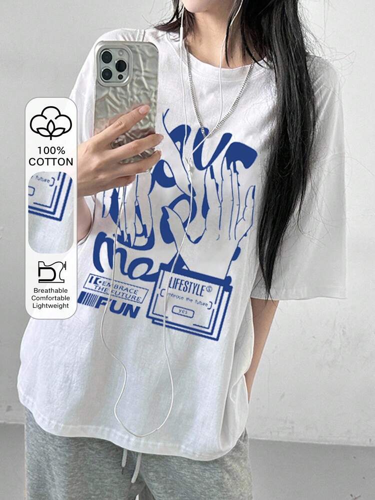 Women's Oversized Street Style T-Shirt With Bold Graphic Print Summer Streetwear