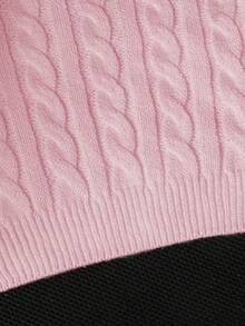 SHEIN Genkimix Kids Tween Girl 1 Piece Round Neck Minimalist Cable Knit Cropped Top For School & Casual Wear, Spring/Fall Cute Sweater - Pink - View 3