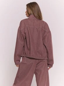 MUSERA 高领水洗超大牛仔外套 Y2K酷女孩街头风日常休闲秋冬可爱舒适春夏 - 中紫紅色 - 查看 4