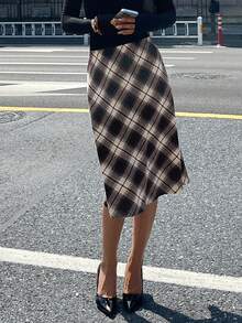 Livesso 女士格子裙秋季 - 卡其色 - 查看 5