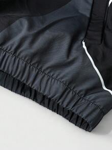 ROMWE MEN Prep Unisex Motorcycle Street Style American English Graphic Print Long Sleeve Jacket, Autumn/Winter