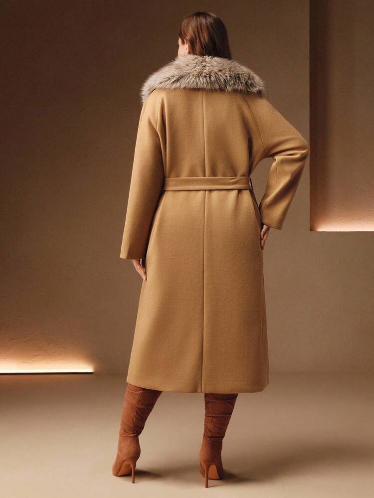 Plus Size Fuzzy Patchwork Overcoat, Autumn/Winter