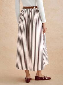 Écloséra 休闲时尚百搭弹性腰带搭配棕色皮带百褶长裙 - 咖啡棕 - 查看 2