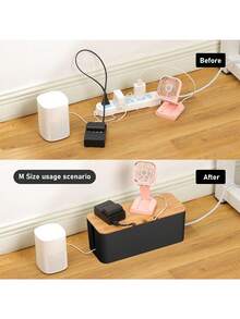 Large Cable Management Box – Wooden Style Cord Organizer And Cover For TV Wires, Computer, USB Hub And Under Desk Power Strip – ABS Material