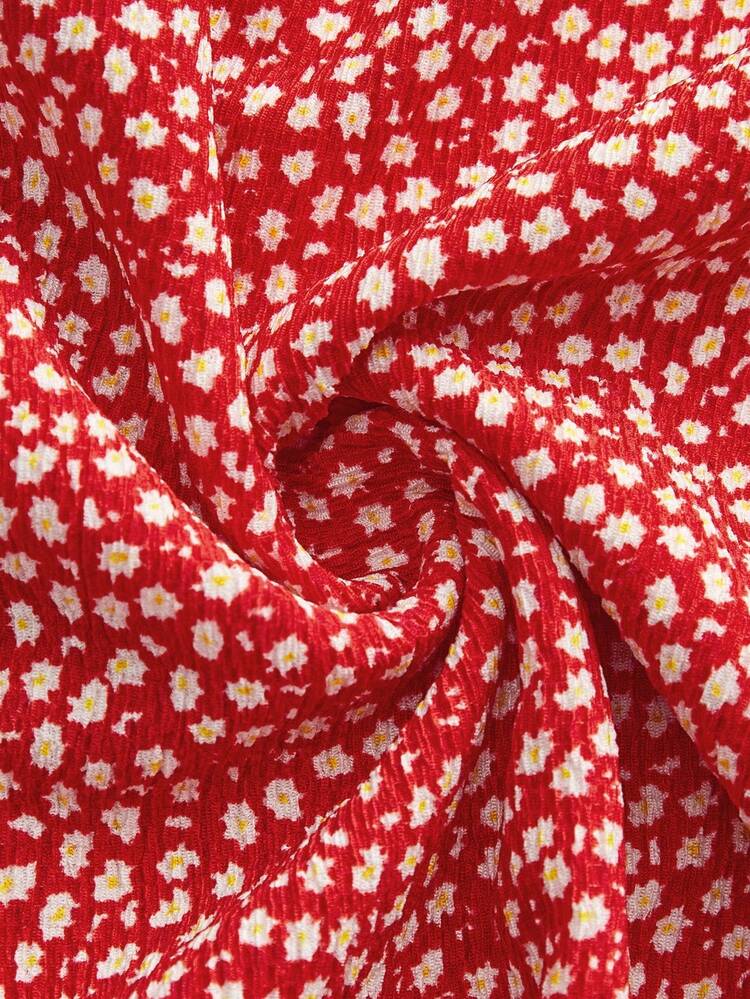 Vintage Red Floral Print Blouse With Oversized Lace-Trim Collar And Long Sleeves Spring Women Spring Spring Summer New Year