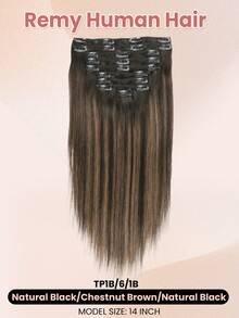 Clip In Hair Extensions Real Human Hair 9PCS 120g Clip Ins Human Hair Extensions 14-16 Inches Balayage Natural Black To Chestnut Brown #TP1B/6/1B Straight Clip In Extensions Remy Human Hair For Women - S1B/6/1B - View 2