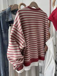 INAWLY 韩版时尚百搭彩色条纹图案卫衣，适合外套、摄影、露营、秋季、冬季、返校，女士常规圆领 - 彩色 - 查看 2