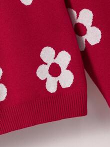 Sparklyn Áo len đỏ thời trang cho bé gái tuổi teen, Áo chui đầu dệt kim jacquard họa tiết hoa hướng dương màu hồng, Áo len cổ tròn tay dài họa tiết hoa, Áo len ôm dáng mặc hàng ngày, Thích hợp cho Giáng sinh, Thu/Đông - Màu Đỏ Sâu - Xem 6