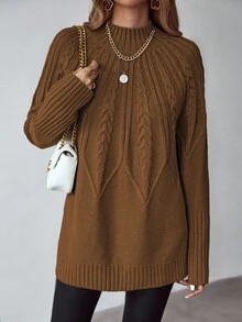 EMERY ROSE Damen Einfarbiger, modisch locker sitzender Langarm Strickpullover