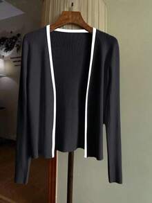 GlowEve 女士长袖新款欧美风百搭简约时尚针织开衫 - 深灰色 - 查看 4