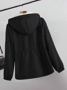 GlowEve Áo khoác parka dài tay có mũ lót giữ nhiệt, thắt eo, có túi, phong cách Pháp thanh lịch, cổ điển, đa năng, thời trang công sở, mùa thu/đông, màu be, thích hợp mặc đi làm hàng ngày - màu đen - Xem 2