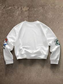 AXEPEAK Men's Elastic Letter Print Crew Neck Long Sleeve Sweatshirt And Sweatpants Casual Suit, Fall Winter Clothes - White - View 6