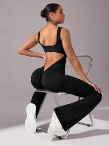 Easithlete Bộ đồ tập yoga liền mạch cho nữ có lưng chữ U lớn, eo chữ V sâu và thiết kế gợi cảm, hoàn hảo để mặc hàng ngày Bộ đồ tập yoga toàn thân có lưng chữ V sâu và thiết kế gợi cảm, hoàn hảo để mặc hàng ngày Bộ đồ tập gym cho nữ - màu đen - Xem 4