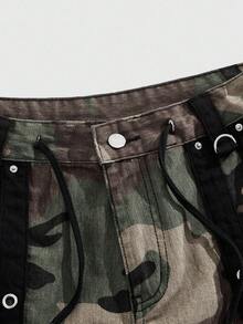 ROMWE MEN Street Life Calça Jeans Camuflada Casual Reta de Perna Larga e Estilo Cargo Fashionable para Homens - Multicolorido - Visão 6