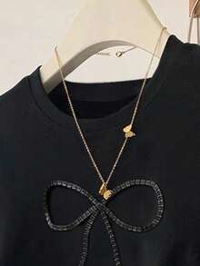 SHEIN 精制3D蝴蝶结修身女式T恤 - 彩色 - 查看 5