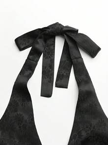 Glamine Top de mujer sin mangas con cuello en V con estampado jacquard, borde con efecto de burbujas, tirantes tipo espagueti y silueta con volante para el verano