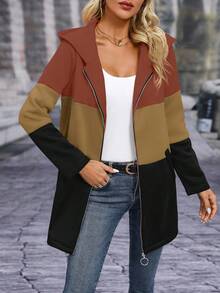 EMERY ROSE Áo khoác trùm đầu thường ngày cổ khóa kéo màu tương phản mùa thu dành cho nữ - Nhiều màu - Xem 7