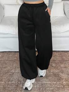 Dazy Plus Elastic Waist Casual Loose Lantern Pants, Thermal Lined, Thick, Plus Size Women, Autumn/Winter Sweatpants