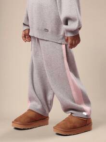 SUMWON Girls Winter Sweater Tracksuit Self Love Crew Co-Ord Set With Heart Motif Drawstring Sweatpants Fall Wear Matching Two Piece Outfit Playtime Comfortable Fashion - Light Grey - View 4