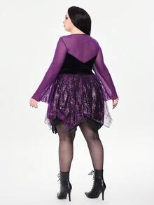 ROMWE Avant Váy hóa trang Halloween phù thủy cỡ lớn cho nữ - Màu tím - Xem 7