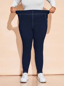 SHEIN CURVE+ Plus Size Women Casual Seam Line Skinny Pants, Autumn/Winter