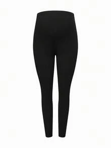Modmama Umstandsleggings Einfarbig mit verstellbarem Bund, Rippstrick - Schwarz - Übersicht 5